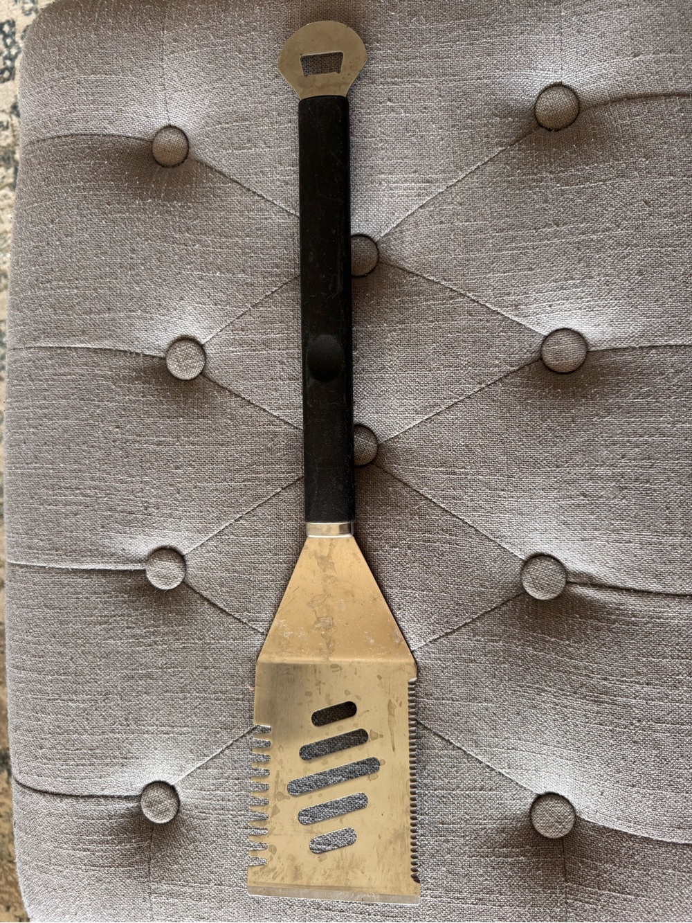 Black Handle Stainless Steel Grill Spatula with Bottle Opener